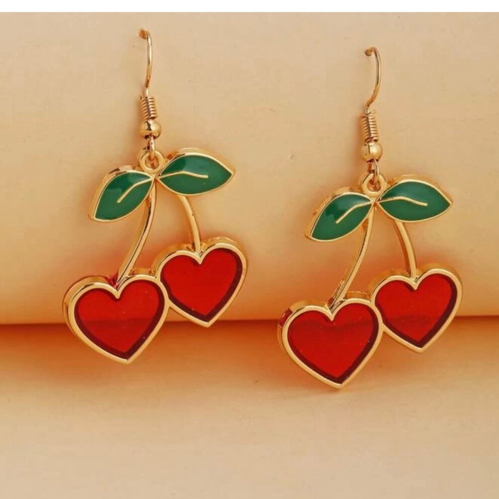 NEW Super Cute Heart Shaped Cherry Drop Earrings